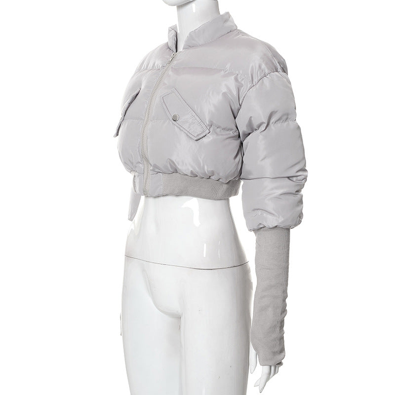 BamBam Women Winter Stand Collar Padded Crop Jacket - BamBam