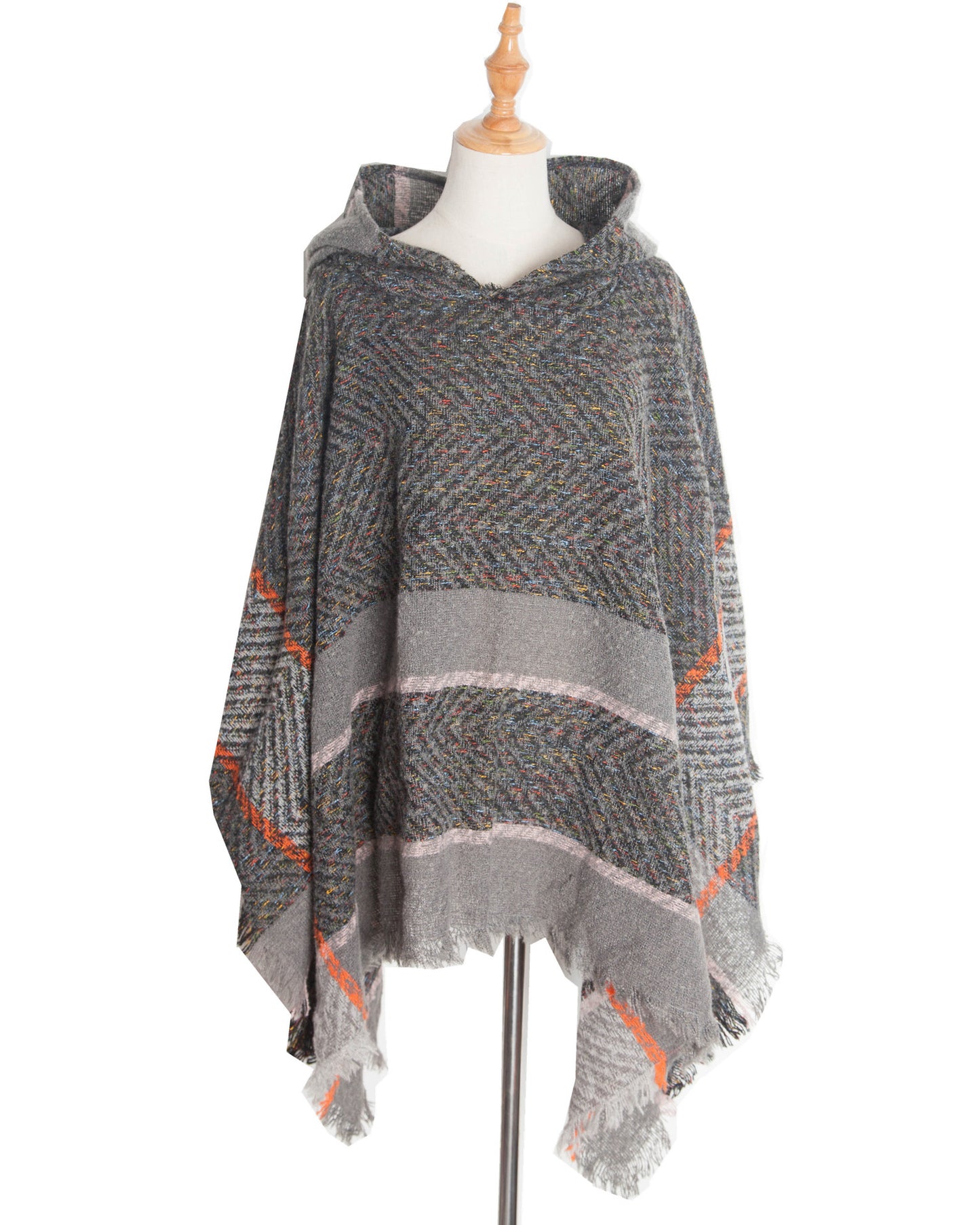 BamBam Women herringbone pattern hooded shawl cloak - BamBam