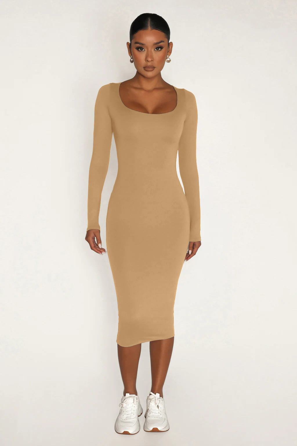 BamBam Women Sexy Long Sleeve Round Neck Bodycon Dress - BamBam Clothing