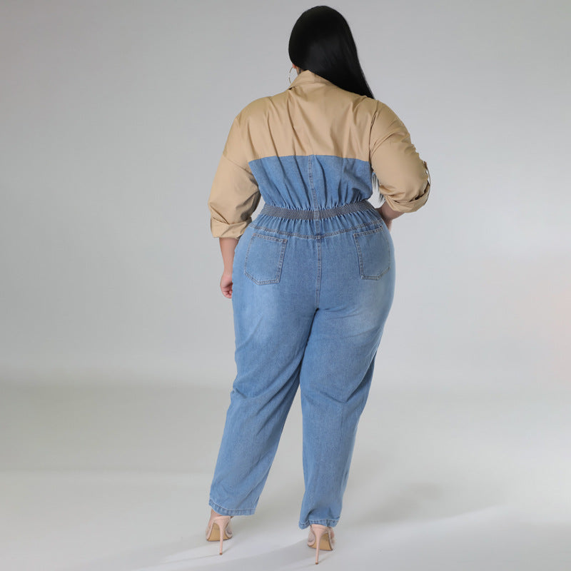 BamBam Plus Size Women's Denim Contrast Jumpsuit - BamBam Clothing