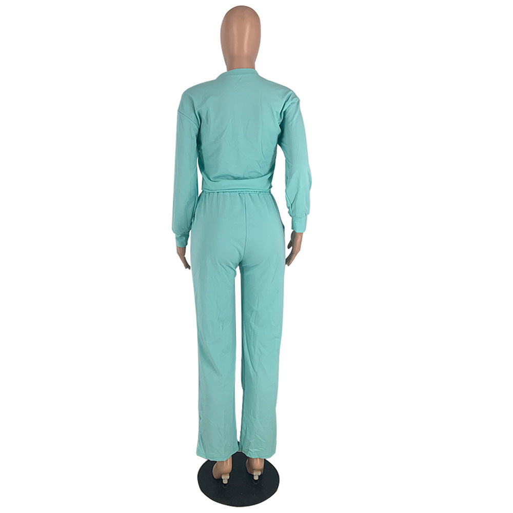 BamBam Solid Color Long Sleeve Pocket Straight Pants 2 Piece Set - BamBam