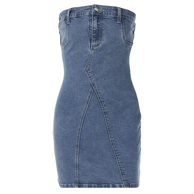 BamBam Summer Women Sexy American Off Shoulder Denim Strapless Bodycon Dress - BamBam Clothing