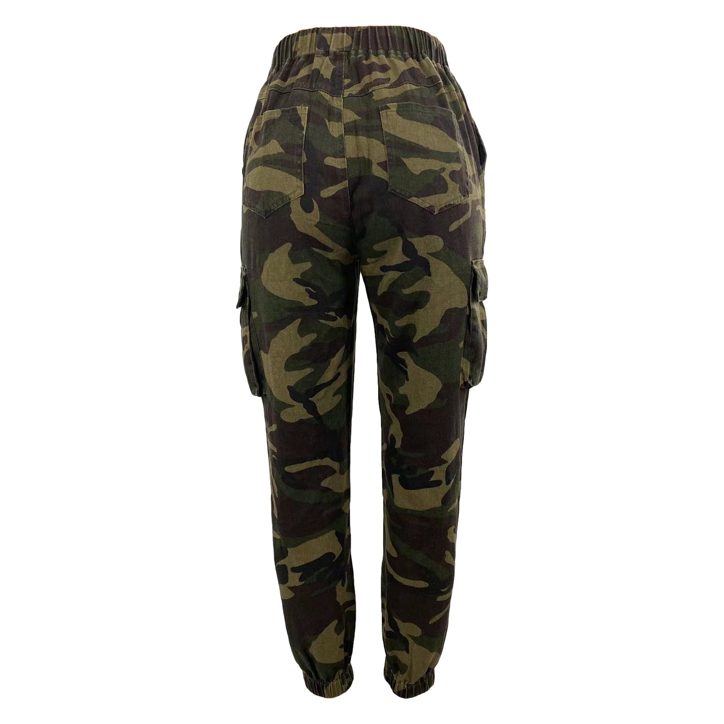 BamBam Women's Fashion Washed Camo Comfort Casual Multi-Pocket Denim Cargo Pants - BamBam