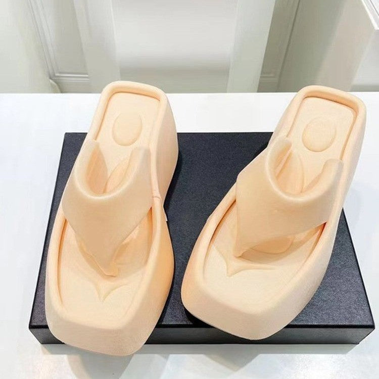 BamBam Summer Platform Square Toe Slippers Fashion Plus Size Women's Sandals Platform Flip Flops - BamBam