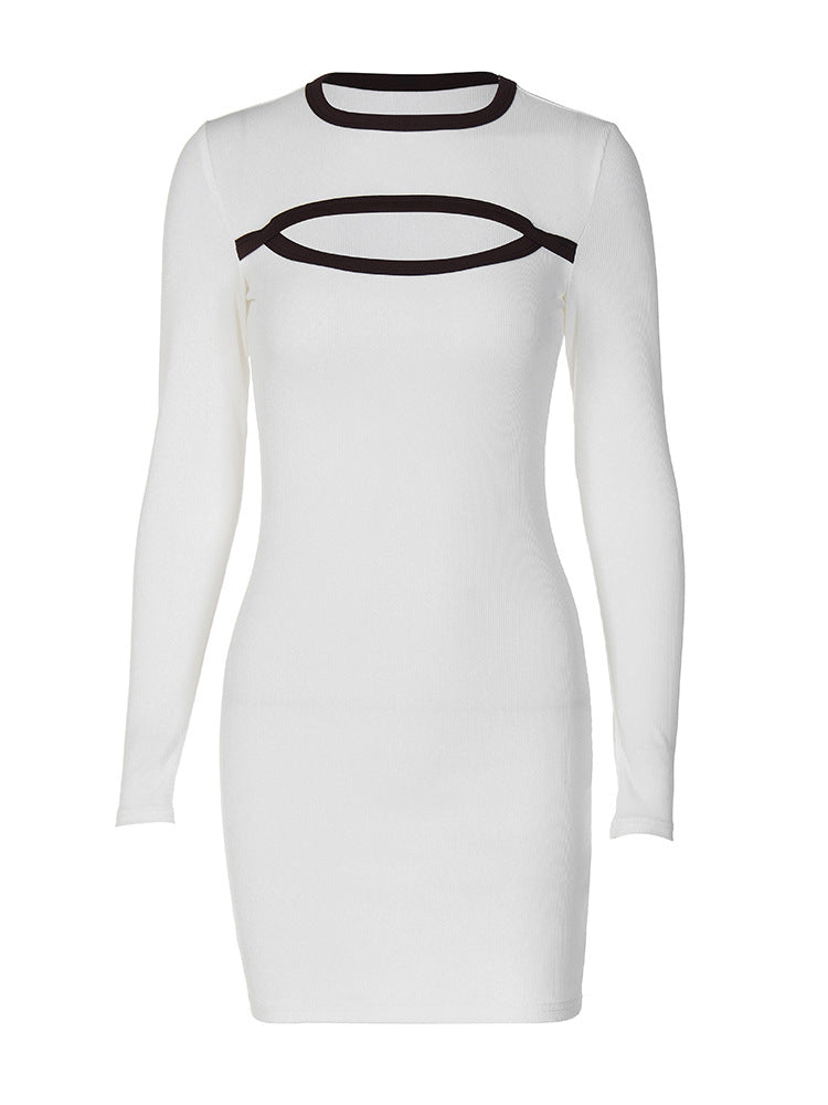 BamBam Women Sexy Long Sleeve Round Neck Color Block Bodycon Dress - BamBam Clothing