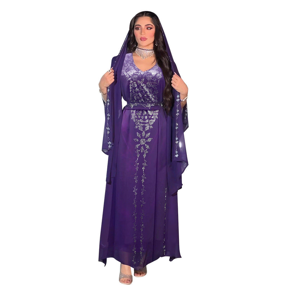 BamBam Women Dubai Arabian Beaded Abaya Dress - BamBam