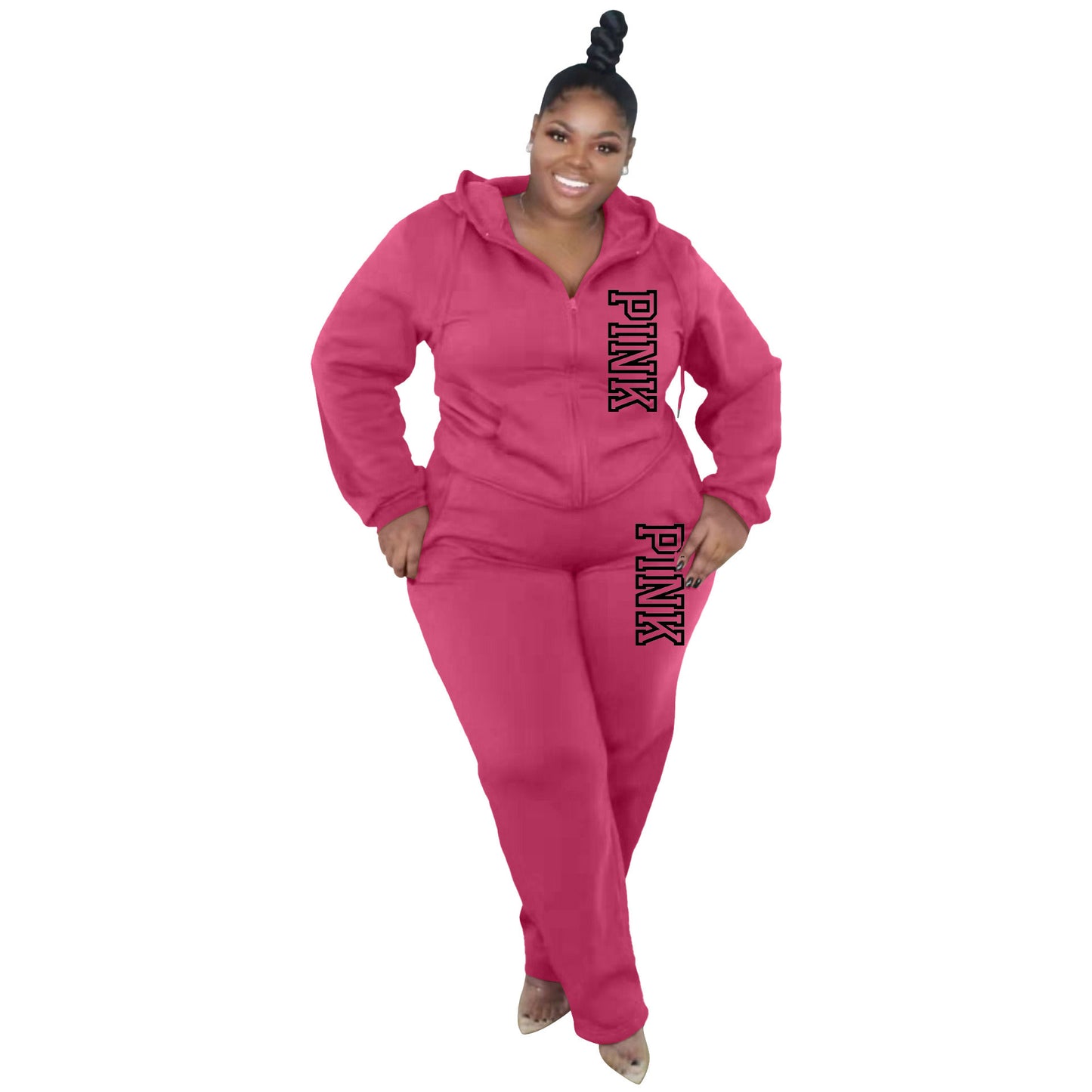 BamBam Plus Size Women Casual Solid Hoodies and pant two-piece set - BamBam