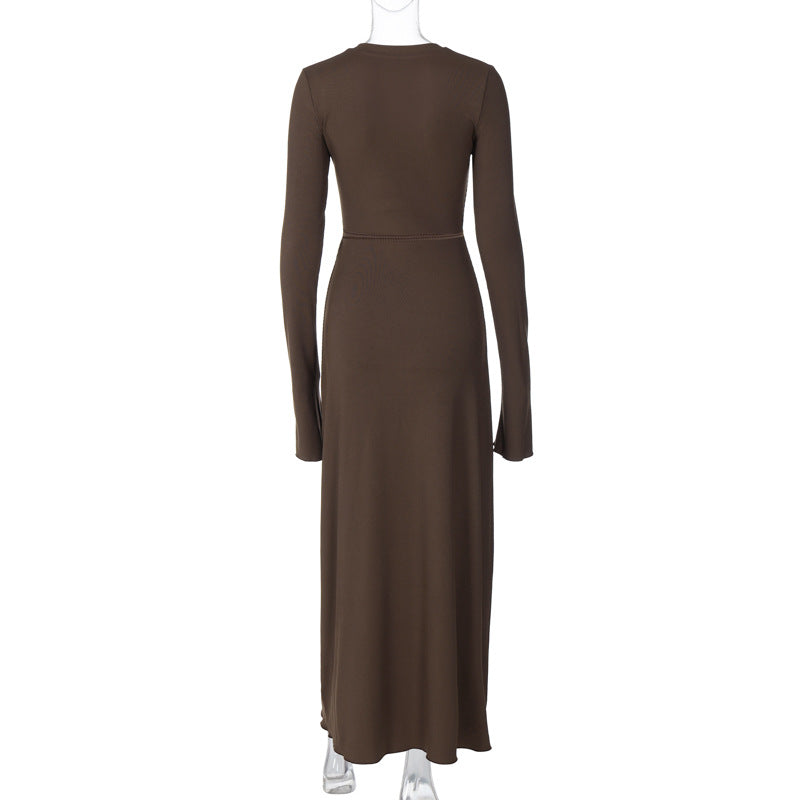 BamBam Women's Winter Chic V Neck Slim Fit Belt Long Sleeve Dress - BamBam