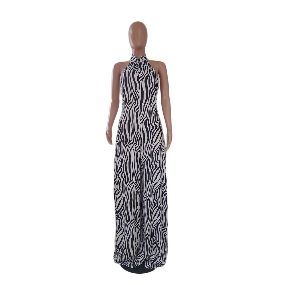 BamBam Plus Size Women Zebra Print Wide Leg Jumpsuit - BamBam Clothing