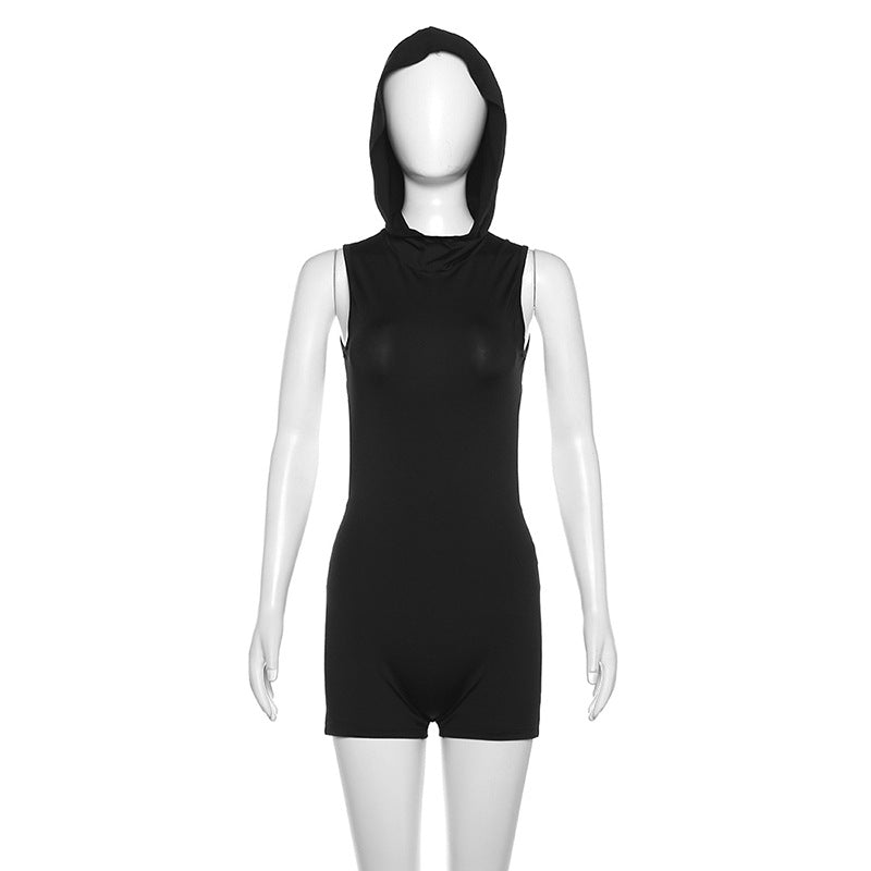 BamBam Fall Women Sleeveless Hooded Hollow Rompers - BamBam