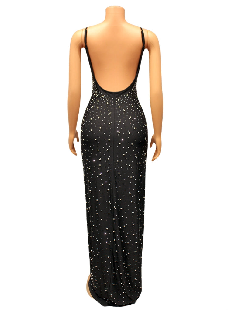 BamBam Women Summer Black Formal Strap Sleeveless Beading Mermaid Backless Evening Dress - BamBam Clothing