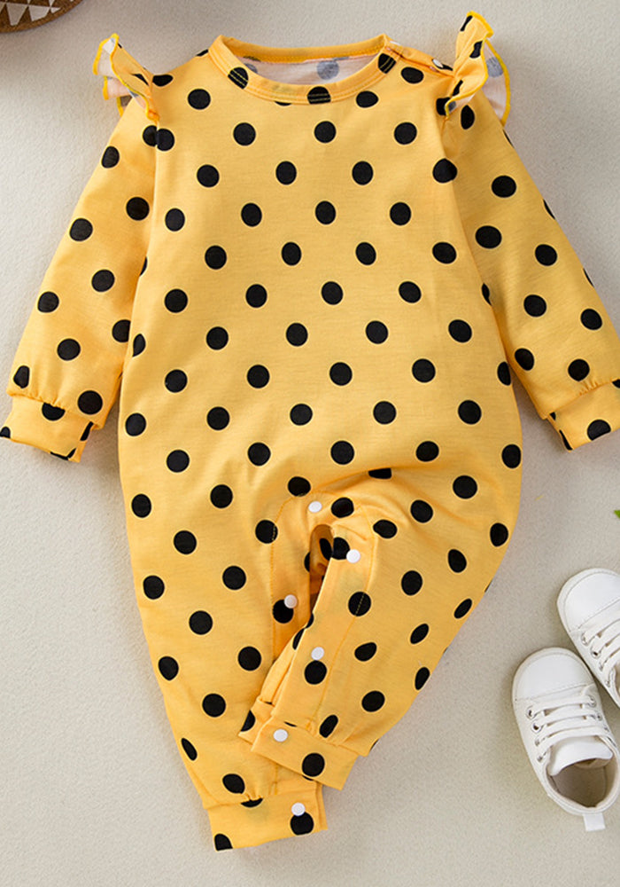 Baby Girl Printed Polka Dot Sunflower Long Sleeve Romper