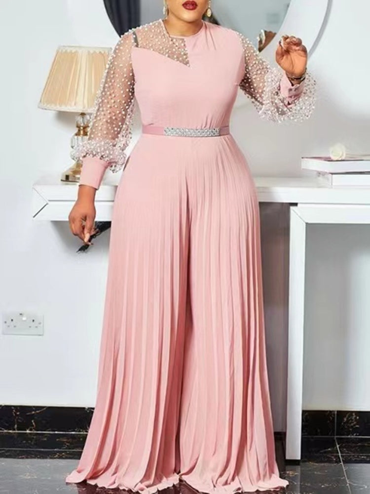 BamBam Formal Pink Patch Beaded Pleated premium Ladies Jumpsuit - BamBam Clothing