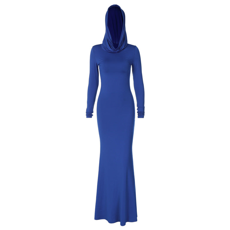 BamBam Women's Autumn Fashion Chic Solid Color Slim Fit Hooded Long Sleeve Dress - BamBam