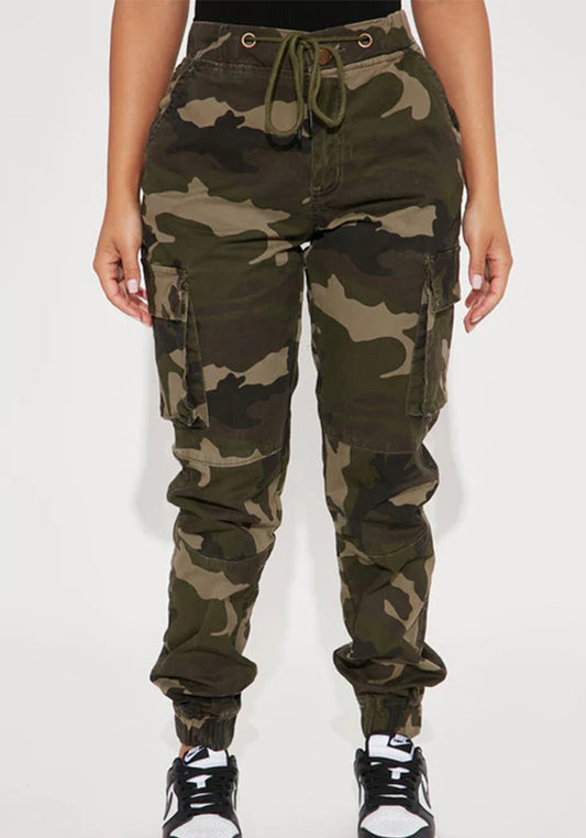 Women's Fashion Washed Camo Comfort Casual Multi-Pocket Denim Cargo Pants