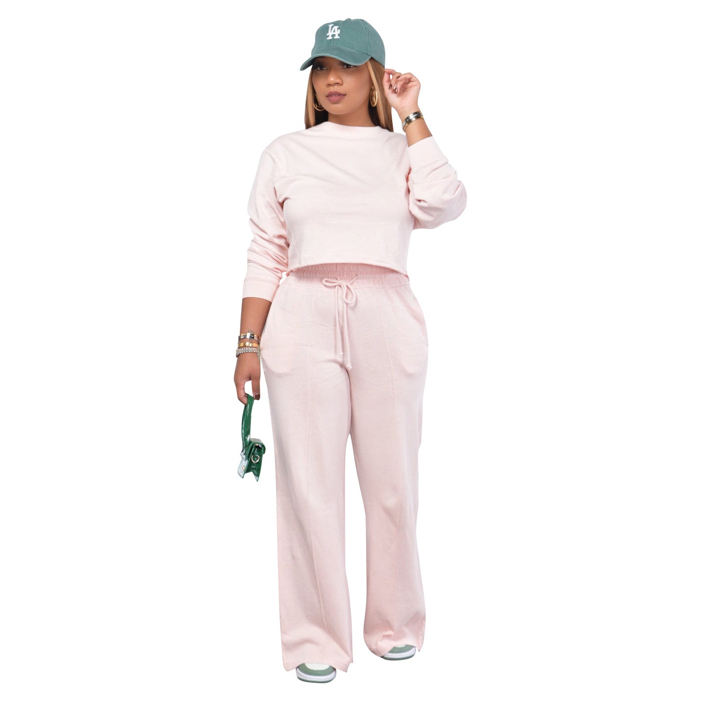 BamBam Women Solid Long Sleeve Top and Pant Casual Two-piece Set - BamBam