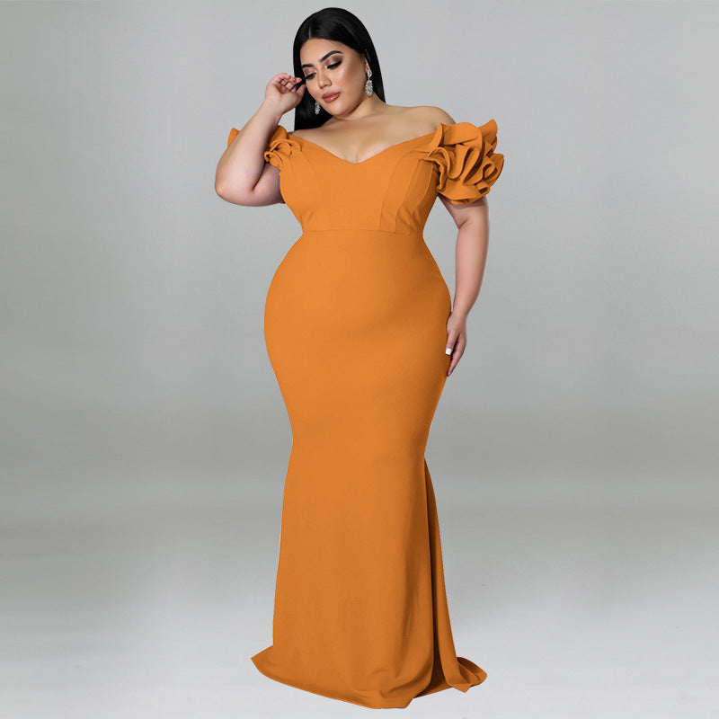 BamBam Plus Size Women Summer Ruffle Sleeve Bodycon Dress - BamBam