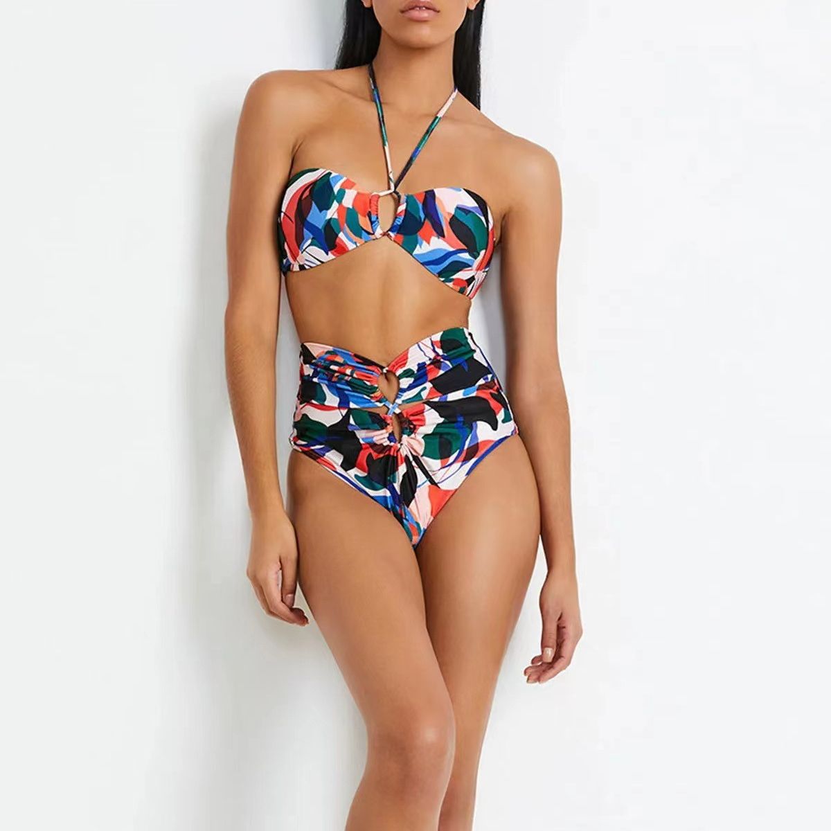 BamBam Halter Neck High Waist Sexy Bikini Set Beach Spa Skirt Two Piece Swimsuit For Women - BamBam