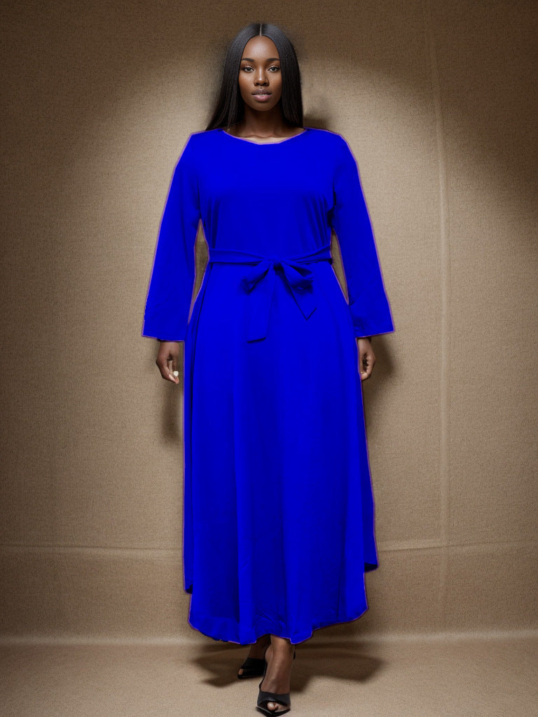BamBam Women's Fashion Chic Belted African Round Neck Plus Size Maxi Dress - BamBam