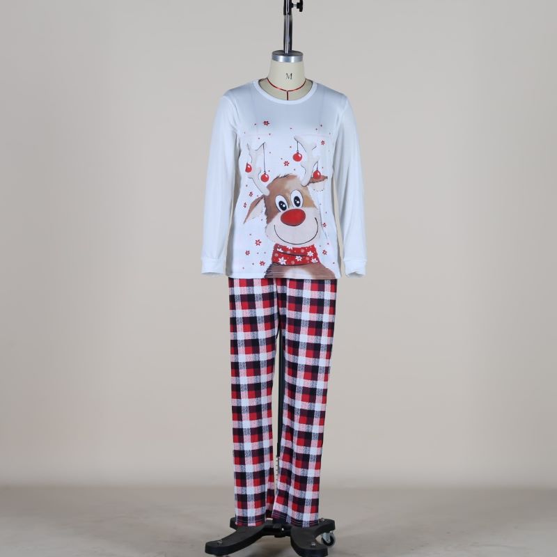 BamBam Christmas Elk Print Parent-Child Wear Long-Sleeved Pajamas Set Home Wear Family Outfits - BamBam