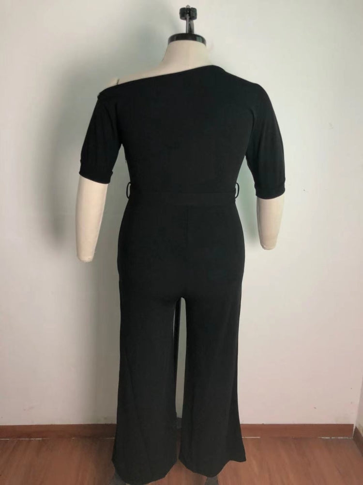 BamBam Summer Plus Size Black Slash Shoulder Formal Jumpsuit - BamBam Clothing