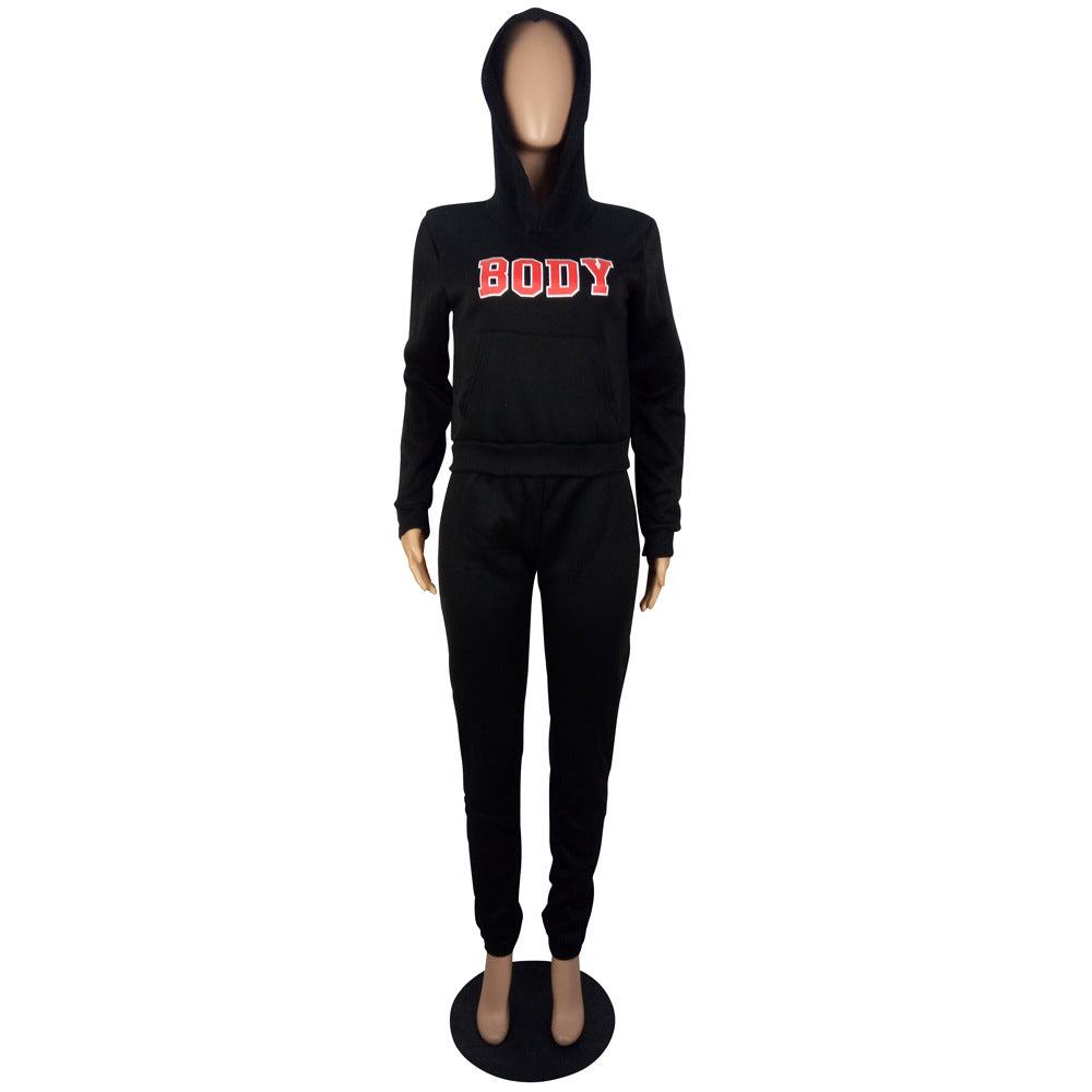 BamBam Women's Letter Print Hoodies Hooded Two Piece Tracksuit - BamBam