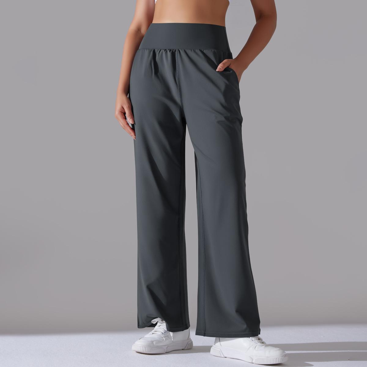 BamBam Women Sports Casual Loose Yoga Pants Pocket High Waist Wide Leg Pants - BamBam