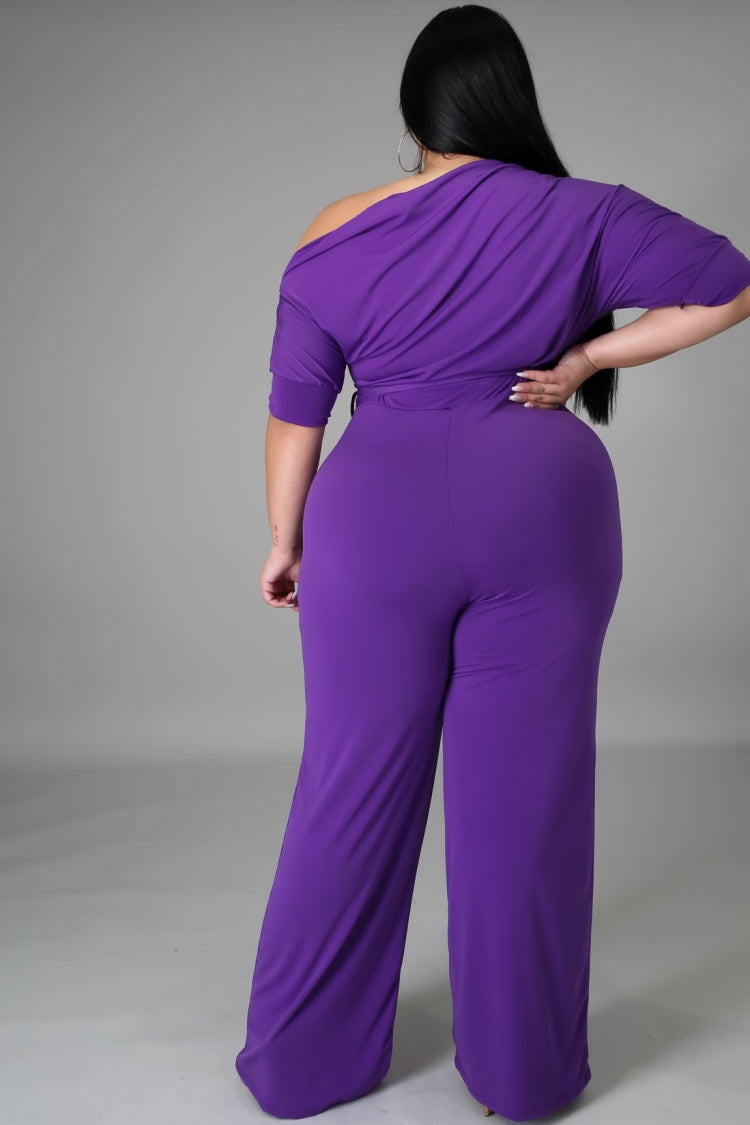 BamBam Summer Plus Size Purple Slash Shoulder Formal Jumpsuit - BamBam Clothing