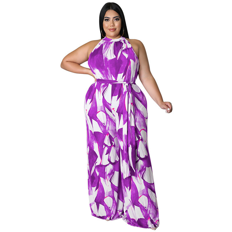 BamBam Plus Size Women Holidays Casual Print Sleeveless Jumpsuit - BamBam Clothing