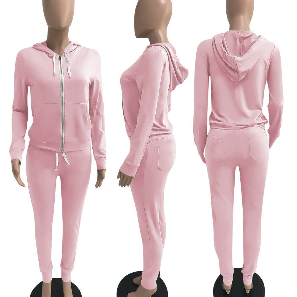 BamBam Women Sports Casual Solid Hoodies and Pant Two-piece Set - BamBam