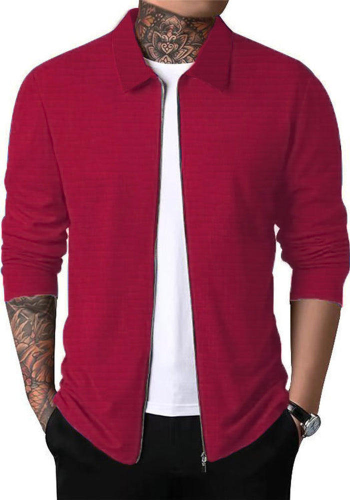 Men's Autumn Long Sleeve Turndown Collar Casual Waffle Jacket