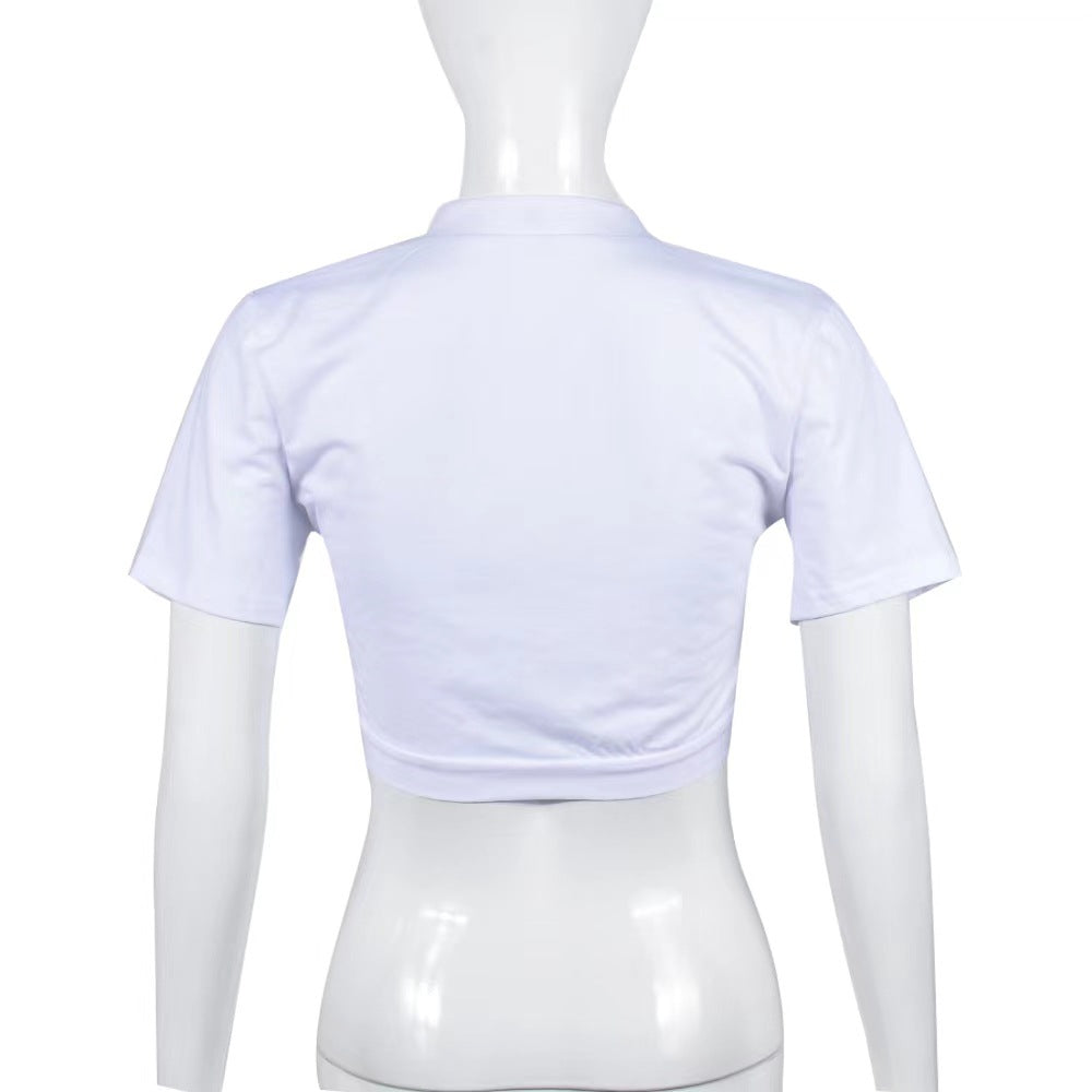 BamBam Women's Summer Lace-Up Sexy Top with Hollow Out Short Sleeves T-Shirt - BamBam