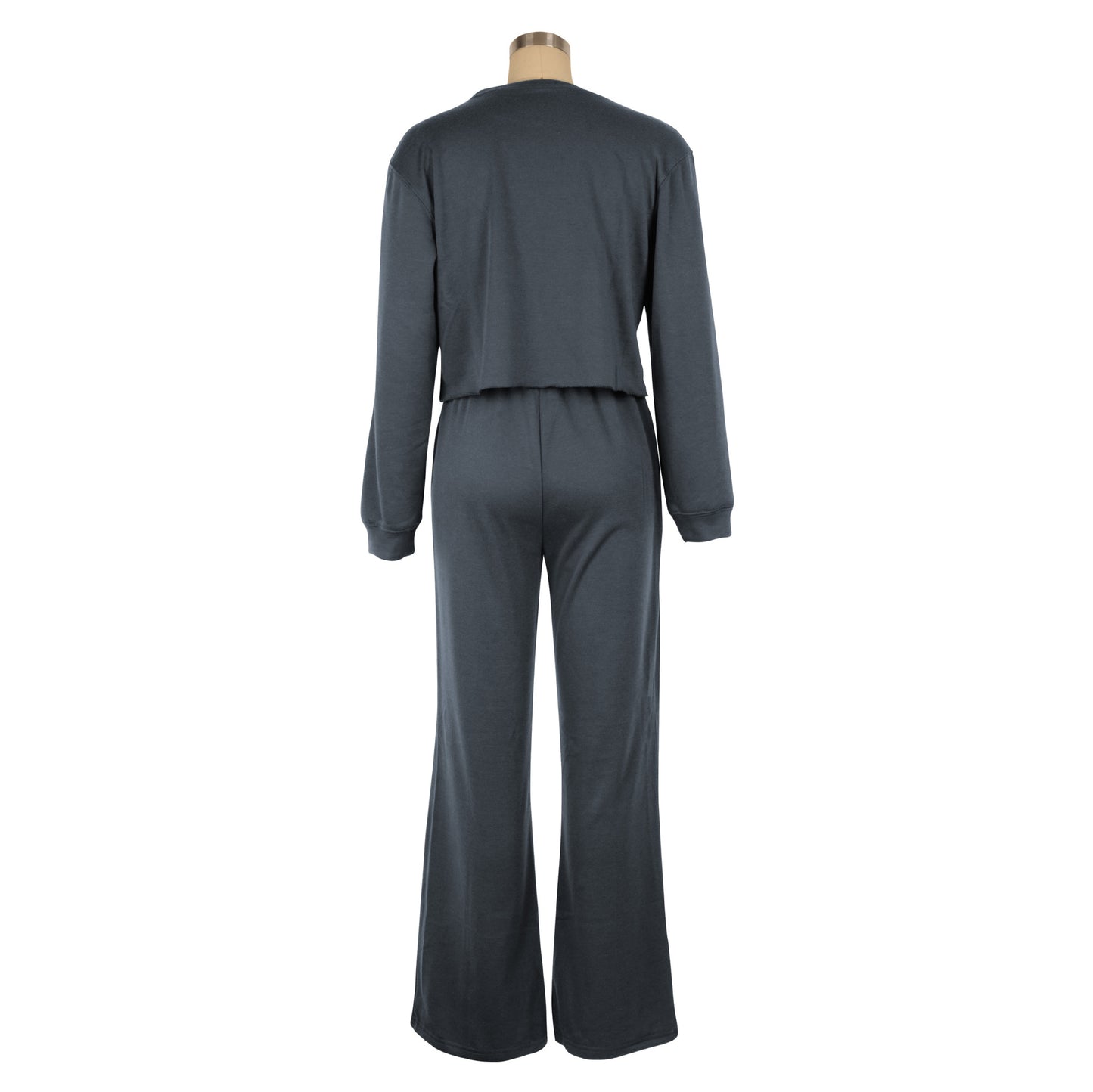 BamBam Women Solid Long Sleeve Top and Pant Casual Two-piece Set - BamBam