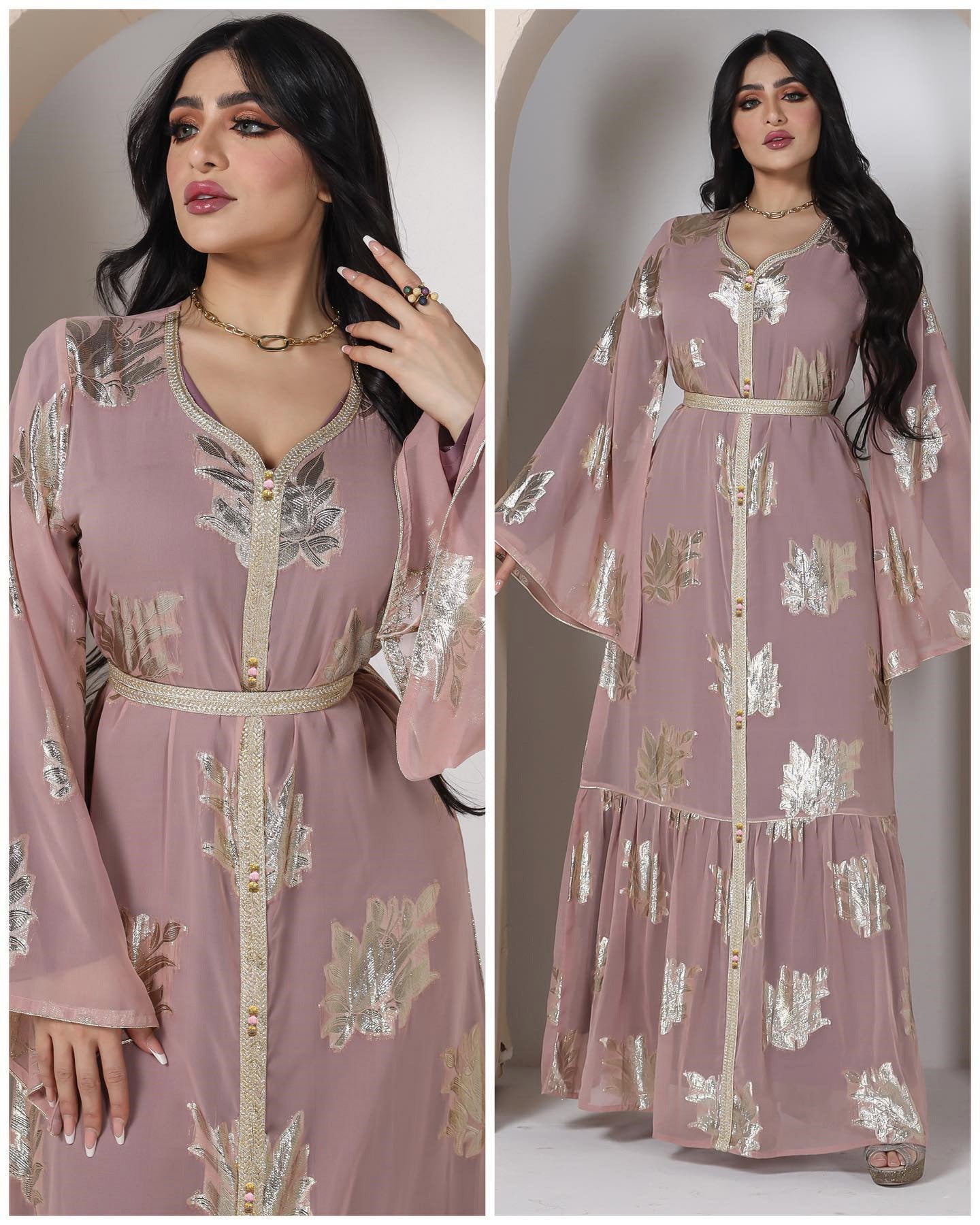 BamBam Plus Size Women Shiny Chiffon Long Sleeve Muslim Robe - BamBam