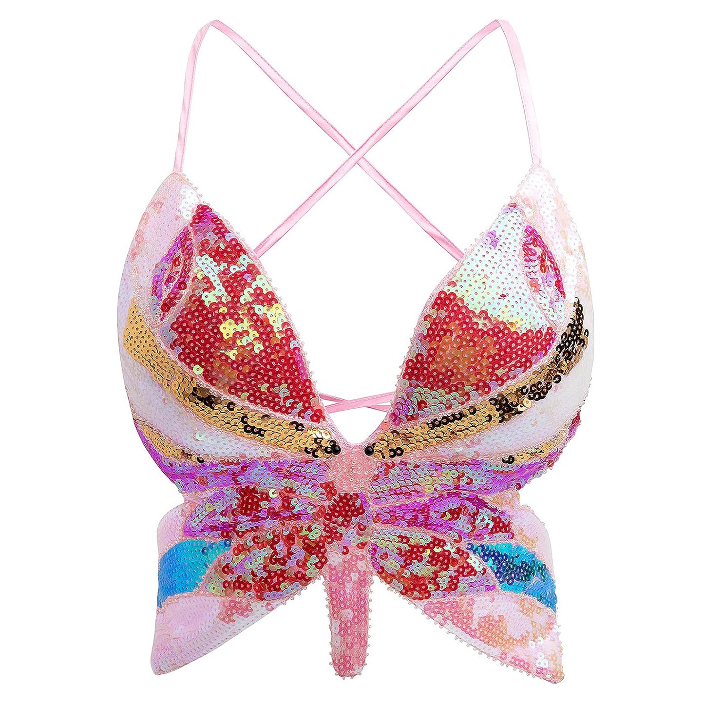 BamBam Sexy Dance Performance Sequined Top Belly Dance Butterfly Bra Nightclub Stage Party Costume - BamBam