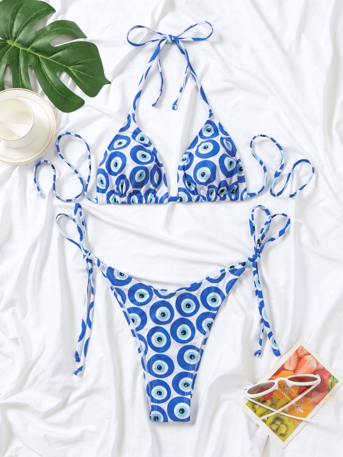 BamBam print tie triangle cup sexy Low Back bikini swimsuit - BamBam