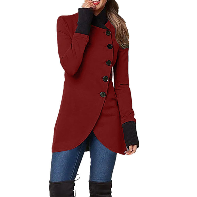 BamBam Autumn And Winter Solid Color Single-Breasted Patchwork Long-Sleeved Jacket - BamBam Clothing