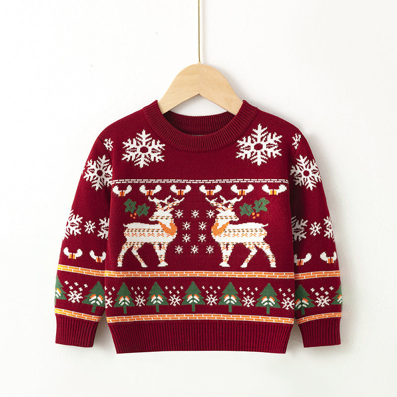 BamBam Autumn And Winter Children's Pullover Sweater Christmas Elk Baby Girl Basic Knitting Shirt - BamBam