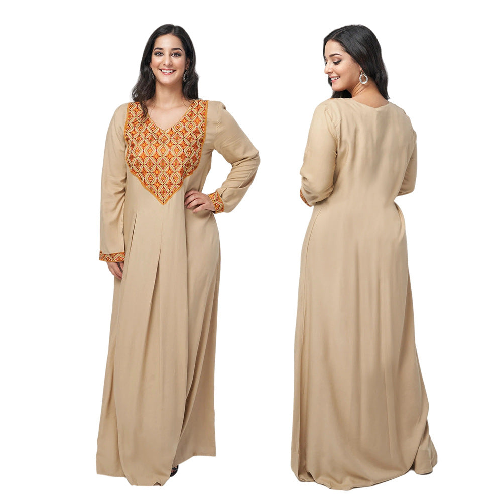 Muslim Women Embroidered Lace Dubai Casual Robe Women Muslim