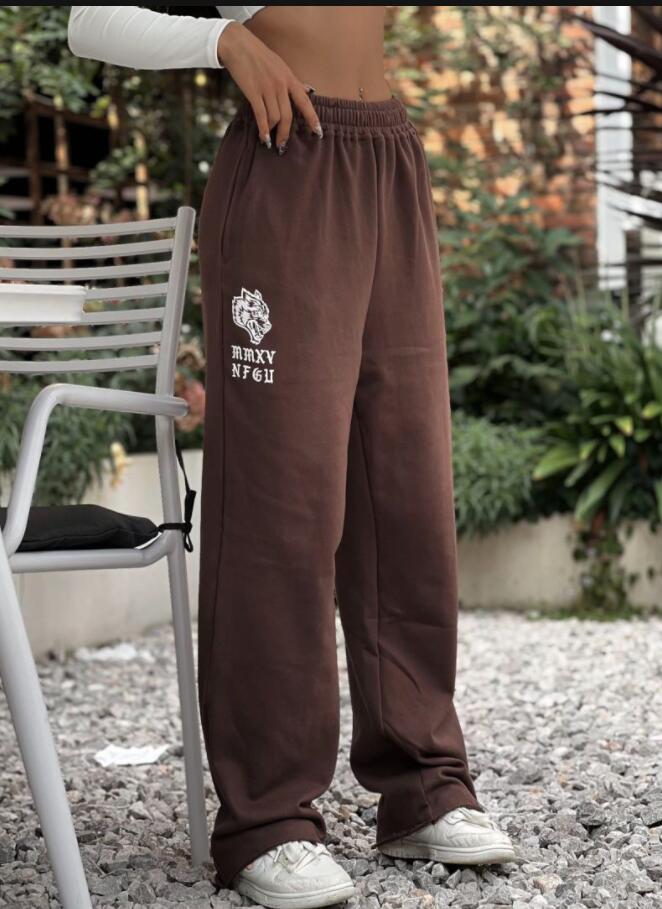 BamBam Unisex Autumn And Winter Wolf Head Sweatpants Long Wide Leg Fitness Casual Street Style American Retro Trend Trousers - BamBam