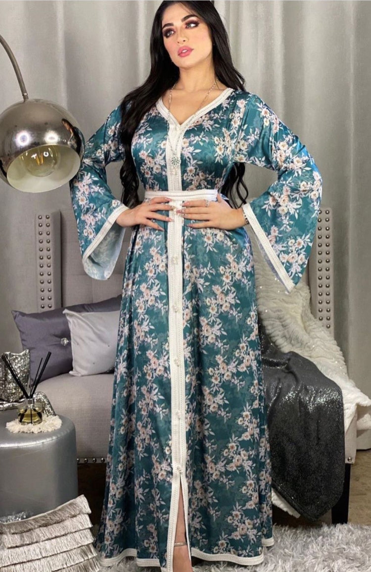 BamBam Arab Dubai Arab Middle East Turkey Morocco Islamic Clothing Floral Kaftan Abaya Embroided Muslim Dress - BamBam