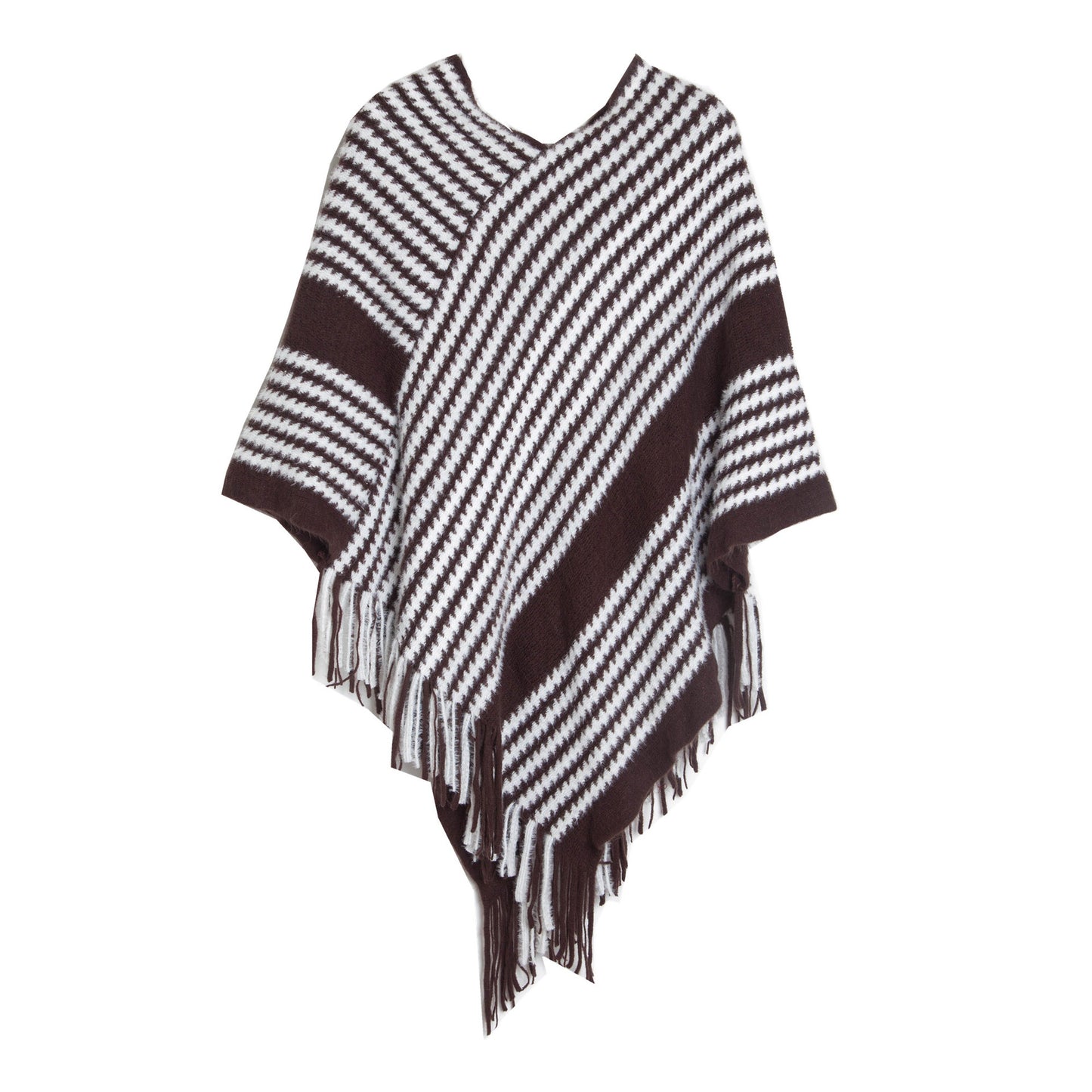 BamBam Women winter bat sleeve black striped knitting shawl sweater - BamBam