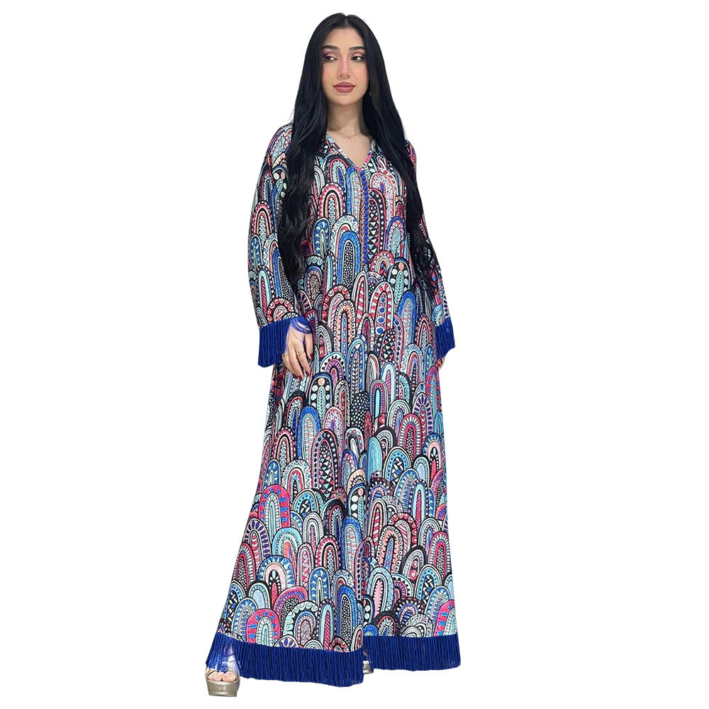 BamBam Arabian Muslim Fashion Print Dress Robe - BamBam