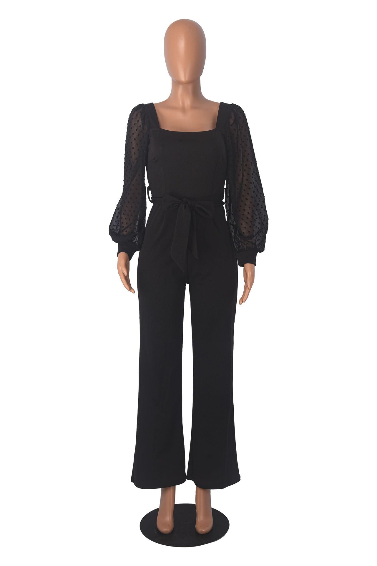 BamBam Women Jacquard Puff Sleeve Square Neck Jumpsuit - BamBam Clothing