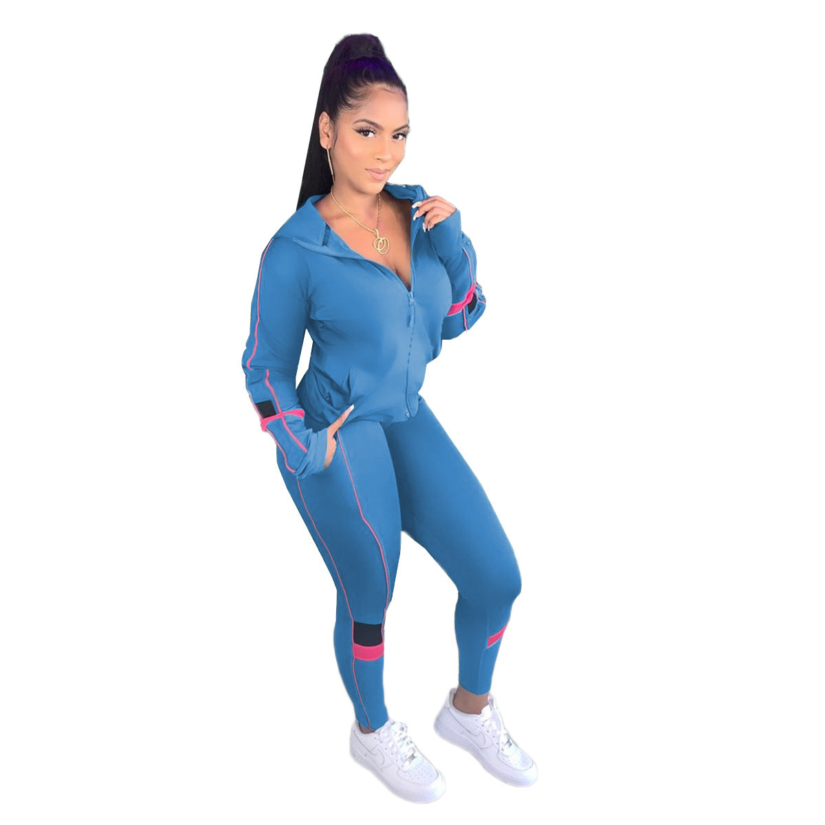 BamBam Women's Fashion Sports Casual Autumn And Winter Zipper Long Sleeves Two Piece Tracksuits - BamBam