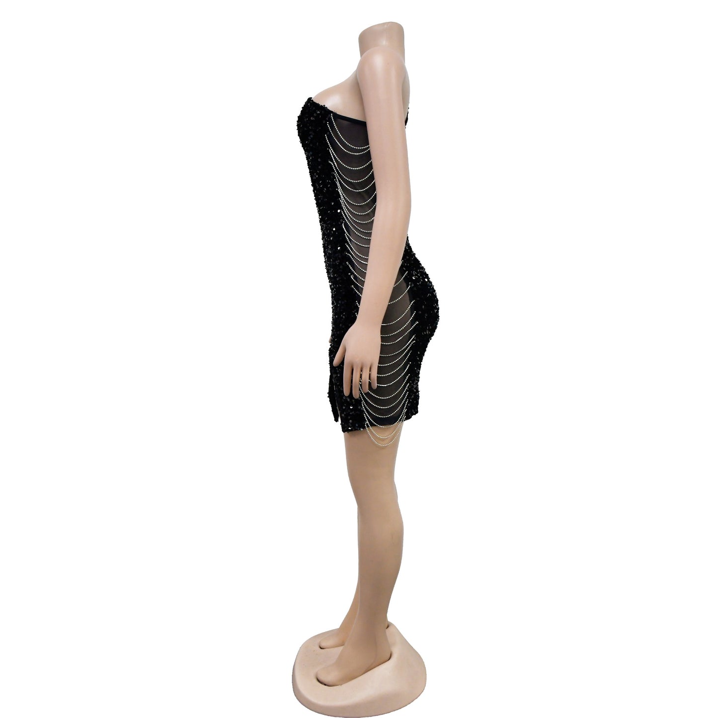 BamBam Fashion Women's Sexy One Shoulder Sequin Slit Bodycon Dress - BamBam Clothing Clothing