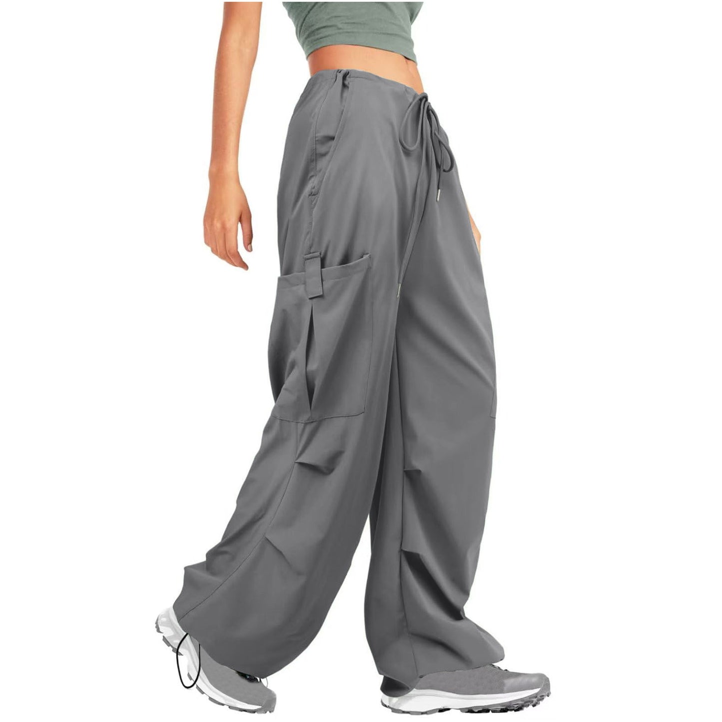 BamBam Women Solid Drawstring Casual Loose Athletic Cargo Pants - BamBam