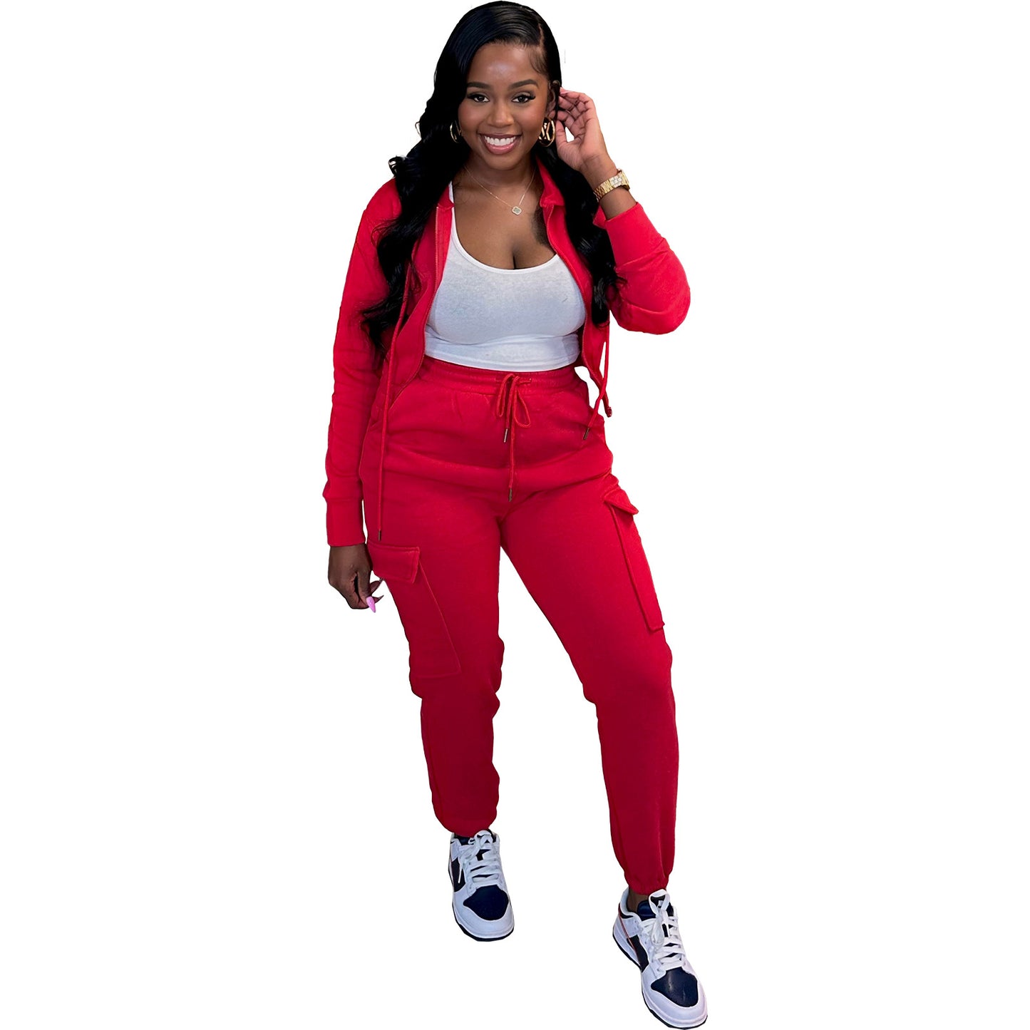 BamBam Women's Patchwork Fleece Casual Sports Hooded Two-Piece Tracksuit Set - BamBam