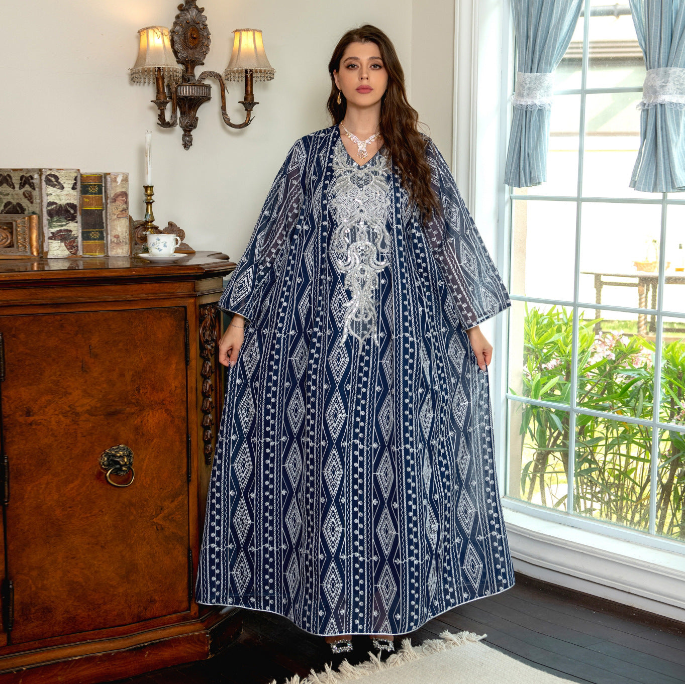 BamBam Plus Size Muslim Saudi Dubai Sequin Embroidered Robe - BamBam