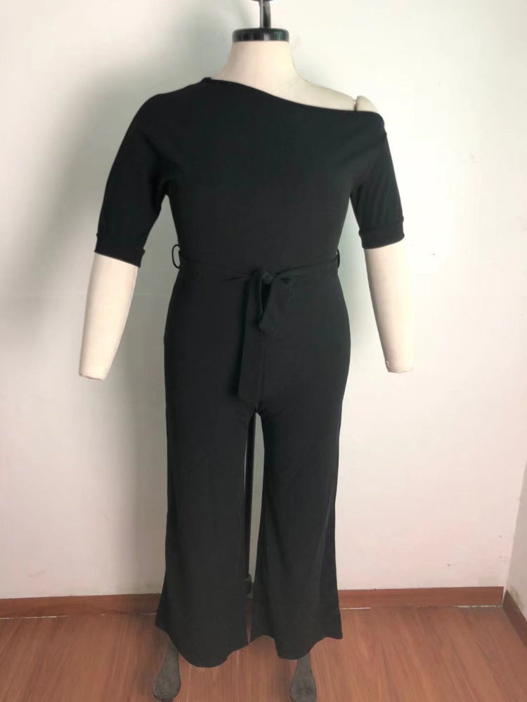 BamBam Summer Plus Size Black Slash Shoulder Formal Jumpsuit - BamBam Clothing